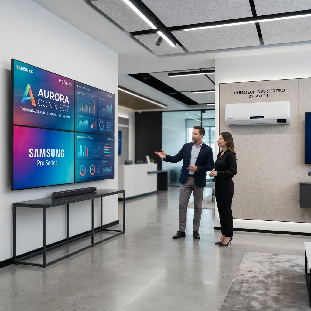 Large corporate display screen panels and AC inverter systems