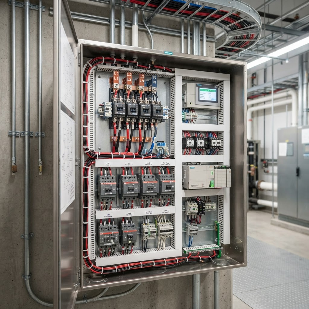 Industrial electrical power distribution control panel