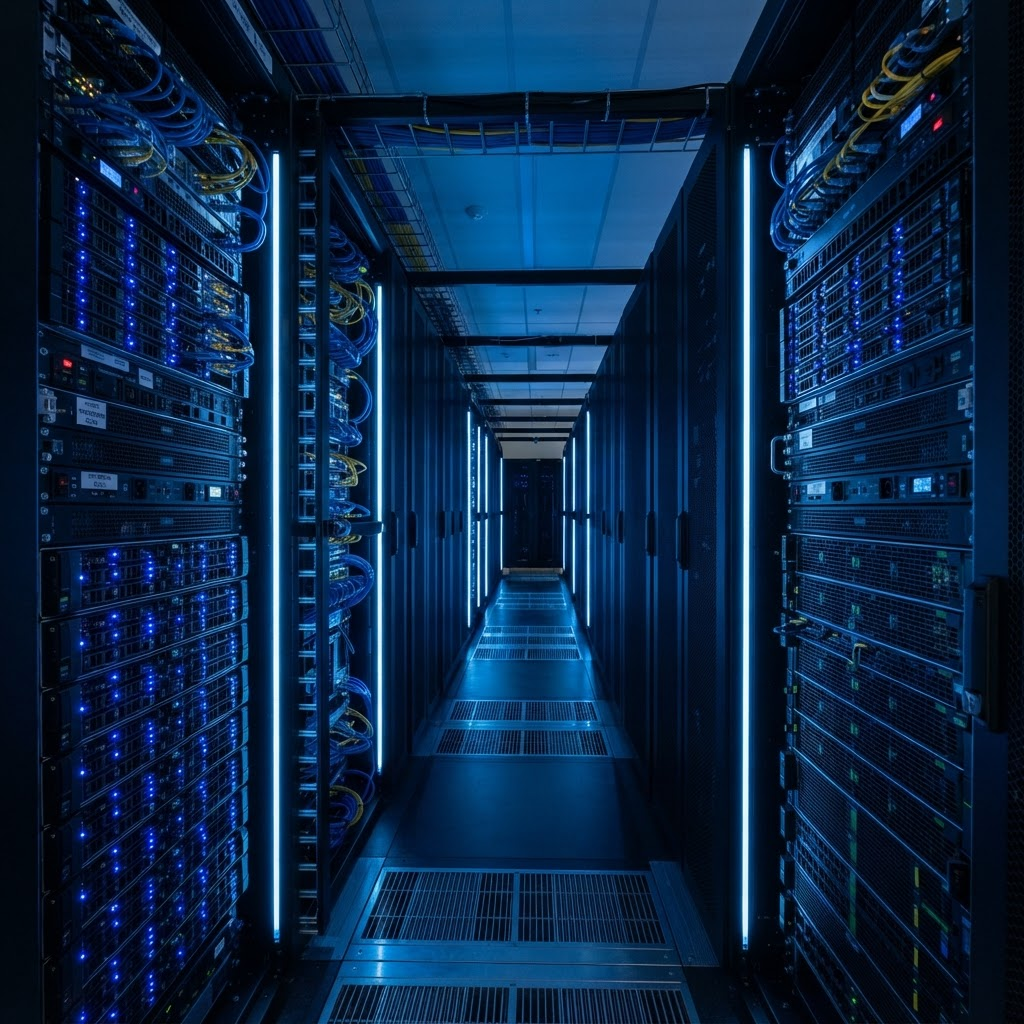 Corporate server racks in data center