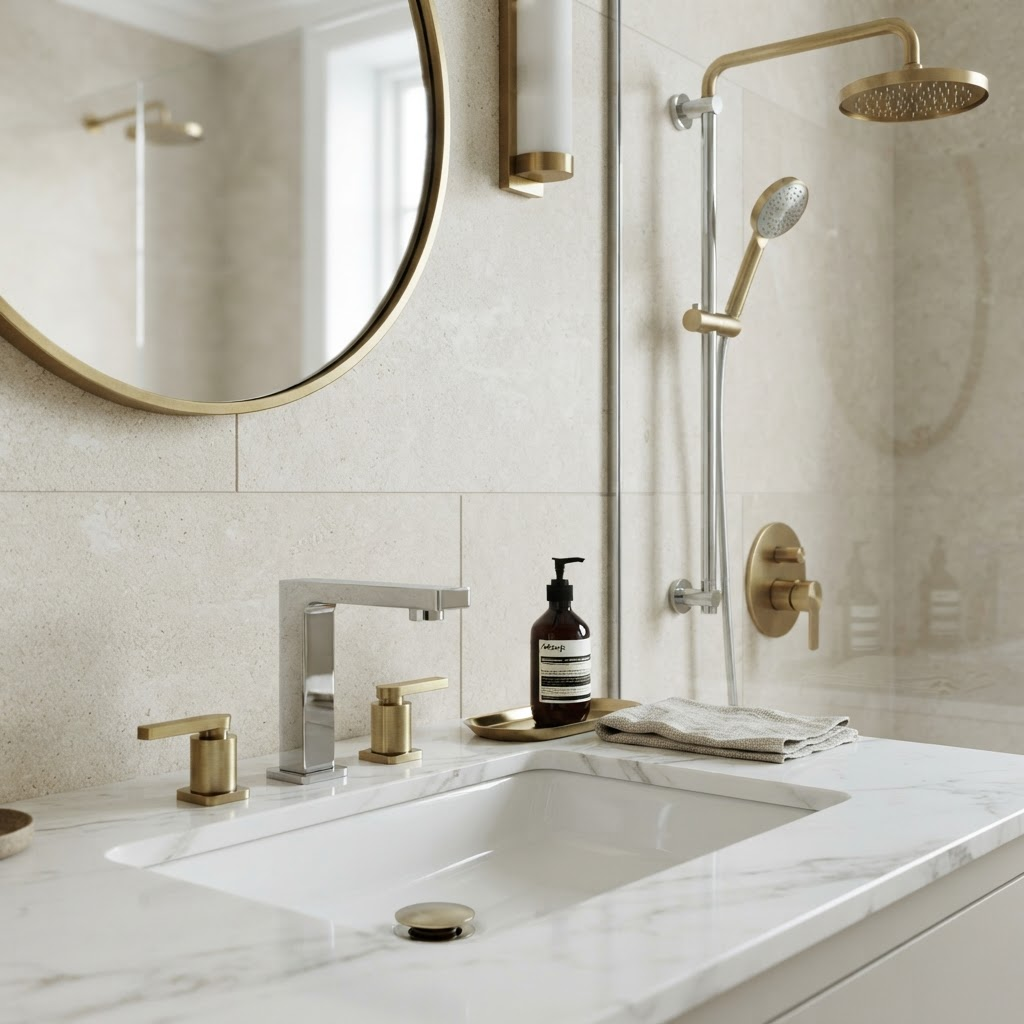 Modern chrome bathroom sanitary fixtures