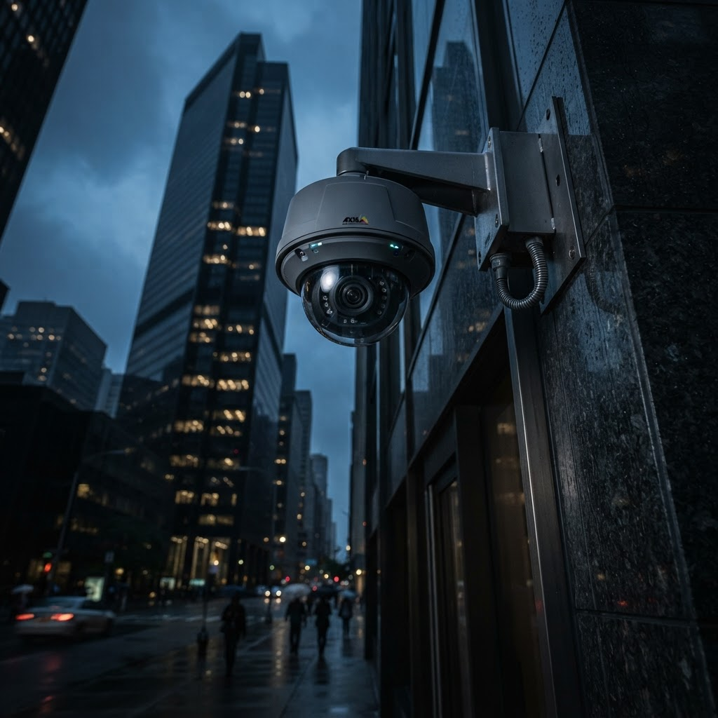 Enterprise IP surveillance camera on corporate building